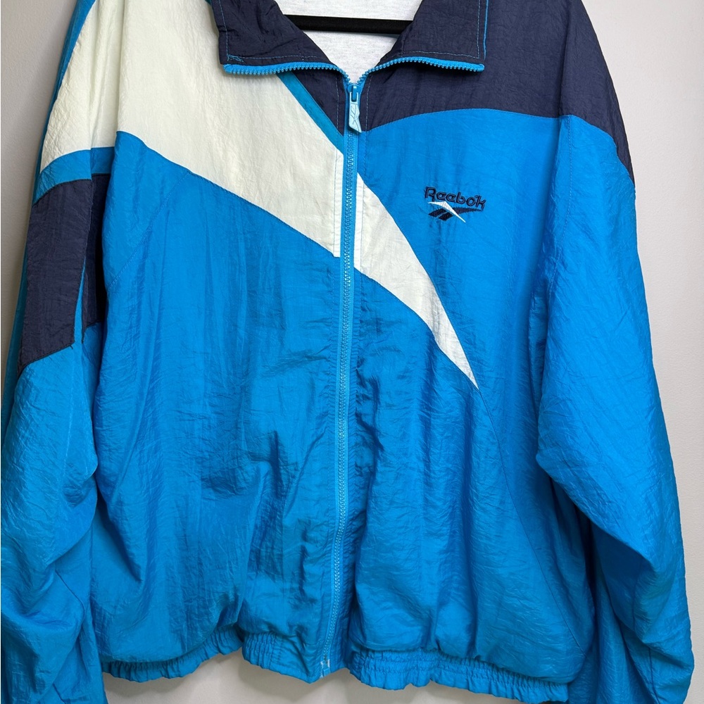 Vintage Reebok Blue and White Windbreaker Jacket, XL oversized
